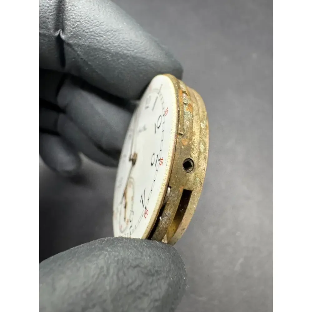 Antique Marck Bros Pocket Watch Movement White Dial 29mm For Parts/Repair